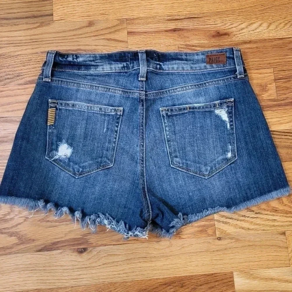 Paige Distressed Daryn Denim Raw Hem High-Rise Shorts(26)